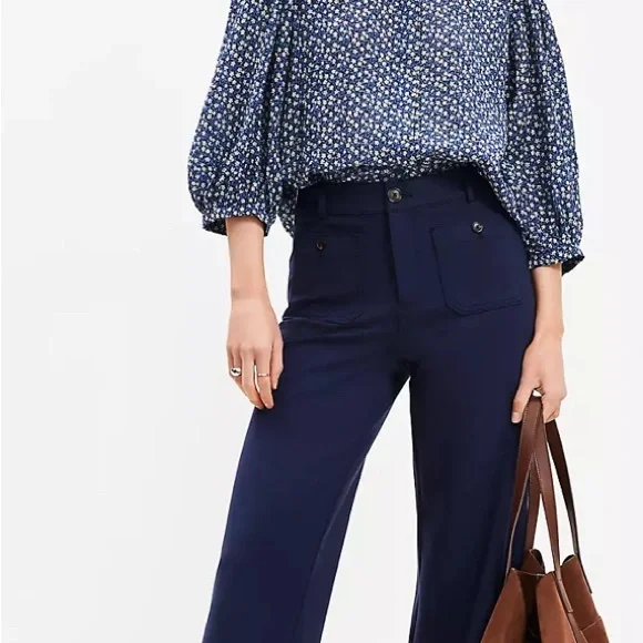 LOFT Navy Palmer Wide Leg Pants - Picture 1 of 8